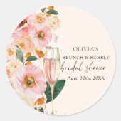 Roze Bloemige Brunch & Mousserende Wijn Bruidsfees Ronde Sticker (Voorkant)