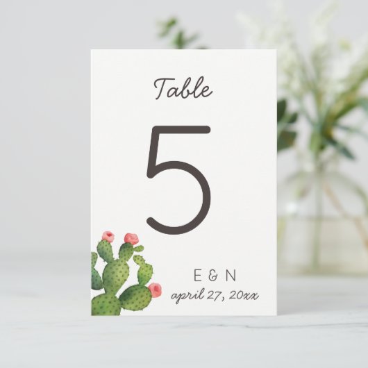 Roze Bloemige Cactus - Tafelnummer (Staand voorkant)