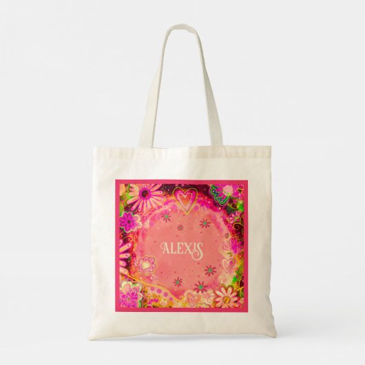  roze bloemige Canvas tas (Achterkant)