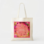  roze bloemige Canvas tas (Voorkant)