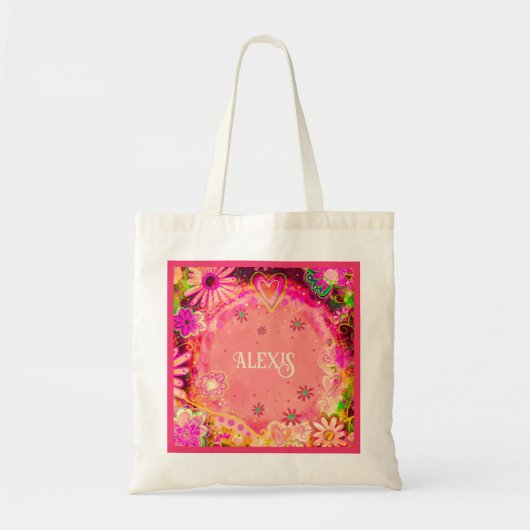  roze bloemige Canvas tas (Voorkant)