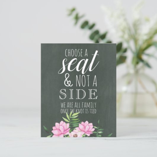 Roze Bloemige Chalkboard Aangepast Trouwbord Budge (Staand voorkant)