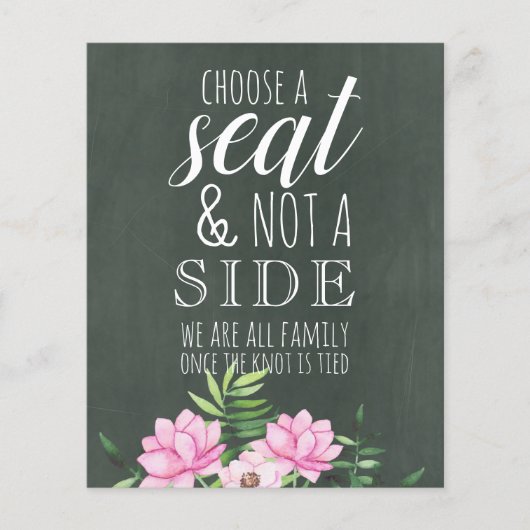 Roze Bloemige Chalkboard Aangepast Trouwbord Budge (Voorkant)