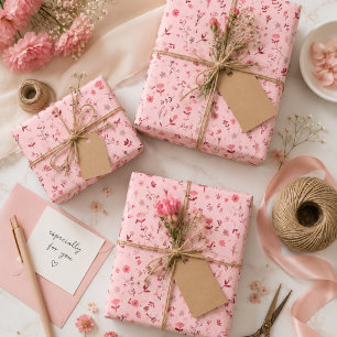 Roze bloemige charmante botanische cadeauverpakkin cadeaupapier