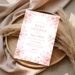 Roze Bloemige Chinoiserie Toile Baby Shower Kaart