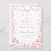 Roze bloemige Chinoiserie Trouwkaart 'Save The Dat Save The Date (Voorkant)