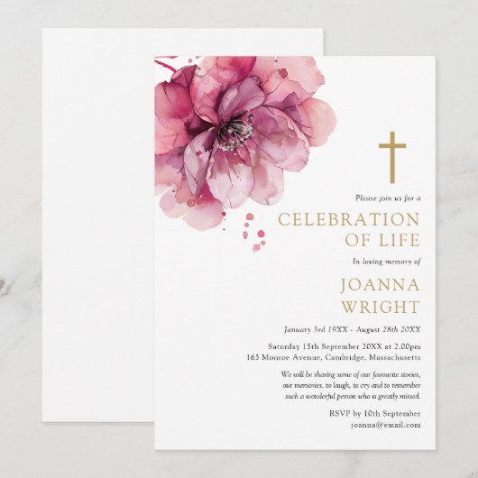 Roze bloemige christelijke viering van het leven f kaart (Voorkant / Achterkant)