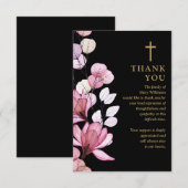 Roze bloemige christelijke viering van het leven r bedankkaart (Voorkant / Achterkant)