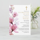 Roze bloemige christelijke viering van het leven r kaart (Staand voorkant)