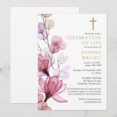 Roze bloemige christelijke viering van het leven r kaart (Voorkant / Achterkant)