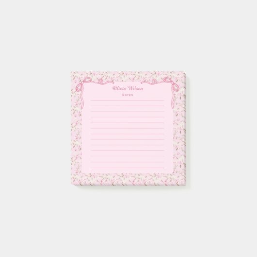 Roze bloemige Coquette strik aangepaste naam Post-it® Notes (Voorkant)