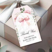 Roze bloemige Coquette strik babyshower bedankje