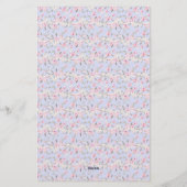 Roze Bloemige Coquette Strik Custom Naam Briefpapier (Achterkant)