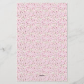 Roze Bloemige Coquette Strik Custom Naam Briefpapier (Achterkant)