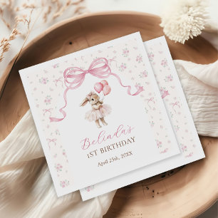 Roze Bloemige Coquette Strik Konijn 1e Verjaardag Servet