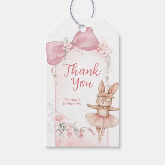 Roze bloemige Coquette strik konijn Cadeaulabel (Voorkant)