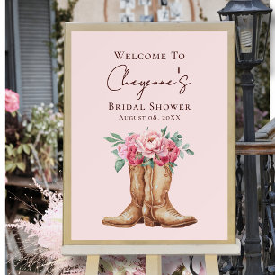 Roze Bloemige Cowgirl Rustieke Bruiloft Feest Begr Poster