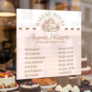 Roze bloemige Cupcake Bakkerij Bakkerij Winkel Ope Raamsticker