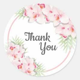 Roze Bloemige Dank Je Ronde Sticker