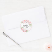 Roze Bloemige Dank Je Ronde Sticker (Envelop)