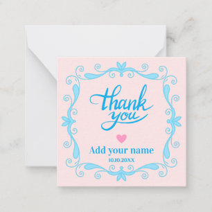 Roze Bloemige Dank Je Wel, Elegante Kalligrafie Hu Notitiekaartje