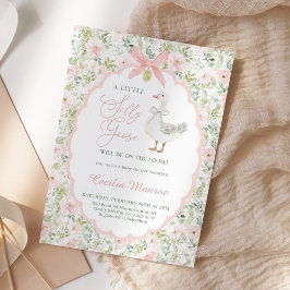 Roze bloemige domme gans vintage baby shower kaart