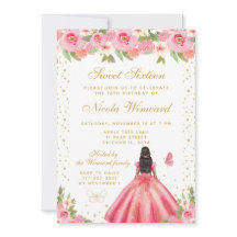 Roze Bloemige Donkere Huid Prinses Sweet Sixteen