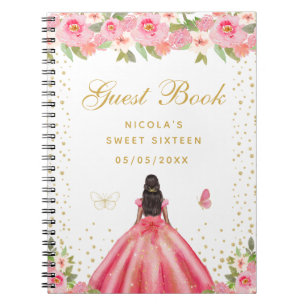 Roze Bloemige Donkere Huid Prinses Sweet Sixteen Notitieboek