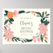 Roze bloemige douche welkom bord voor bruid poster (Voorkant)