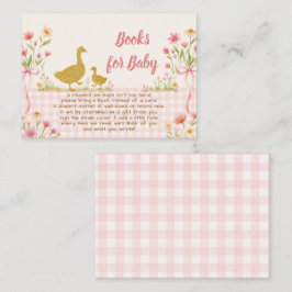 Roze bloemige dwaze gans baby shower boek verzoek informatiekaartje