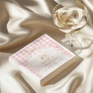 Roze Bloemige Dwaze Gans Gingham Baby Shower Servet