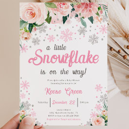  Roze Bloemige Een Klein Sneeuwvlokje Baby Shower Kaart