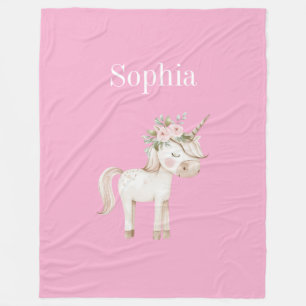 Roze Bloemige Eenhoorn Fleece Deken