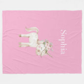 Roze Bloemige Eenhoorn Fleece Deken (Voorkant (Horizontaal))