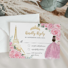 Roze Bloemige Eiffeltoren Parijs Quinceanera Mis 1 RSVP Kaartje