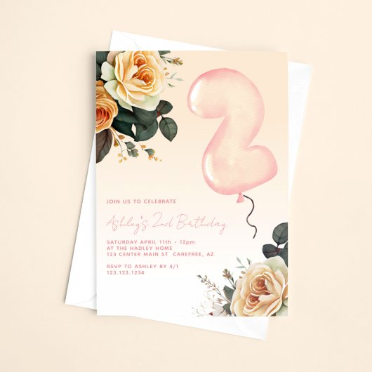 Roze Bloemige Elegante 2e Verjaardag Kaart