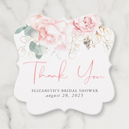 Roze bloemige elegante bedankkaartjes bedankjes labels (Voorkant)