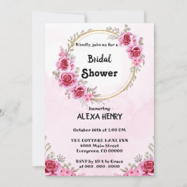 Roze bloemige Elegante Boho groen waterverf, meisj Kaart