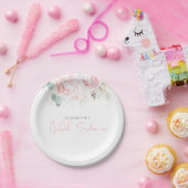 Roze Bloemige Elegante Botanische Bruiloft Feest Papieren Bordje (Feest)