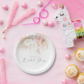 Roze Bloemige Elegante Botanische Bruiloftsdouche Papieren Bordje (Feest)