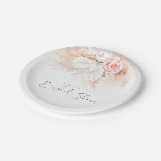 Roze Bloemige Elegante Botanische Bruiloftsdouche Papieren Bordje (Gekanteld)