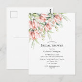 Roze bloemige elegante bruidsuitnodiging briefkaart (Voorkant / Achterkant)