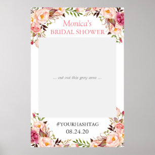 Roze Bloemige Elegante Bruiloftsfoto Prop Poster