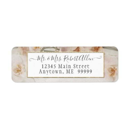 Roze Bloemige Elegante Gouden Script Botanische Br Etiket (Voorkant)