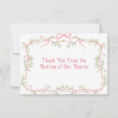 Roze Bloemige Elegante Groene Bladeren Bedankkaart (Voorkant)