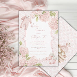 Roze Bloemige Elegante Hydrangea Vintage Baby Kaart