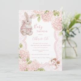 Roze Bloemige Elegante Hydrangea Vintage Konijn Kaart