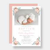 Roze Bloemige Elegante Meisje Foto Doop Kaart
