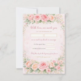 Roze bloemige elegante trouwuitnodigingskaart