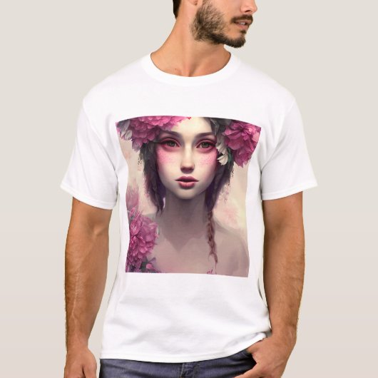 roze bloemige etherische vrouw t-shirt (Voorkant)